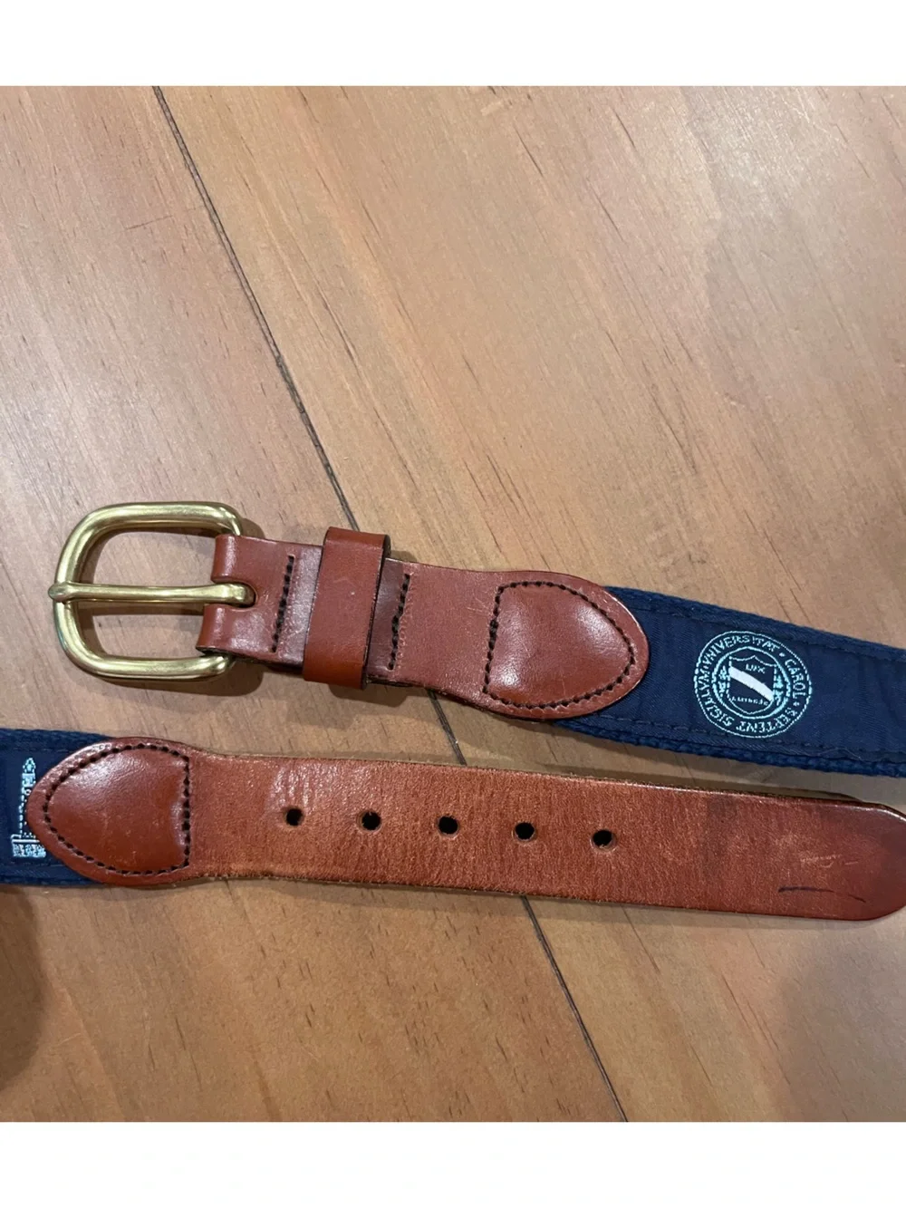 Navy Canvas Ribbon UNC Leather Men's Belt with Brass Buckle